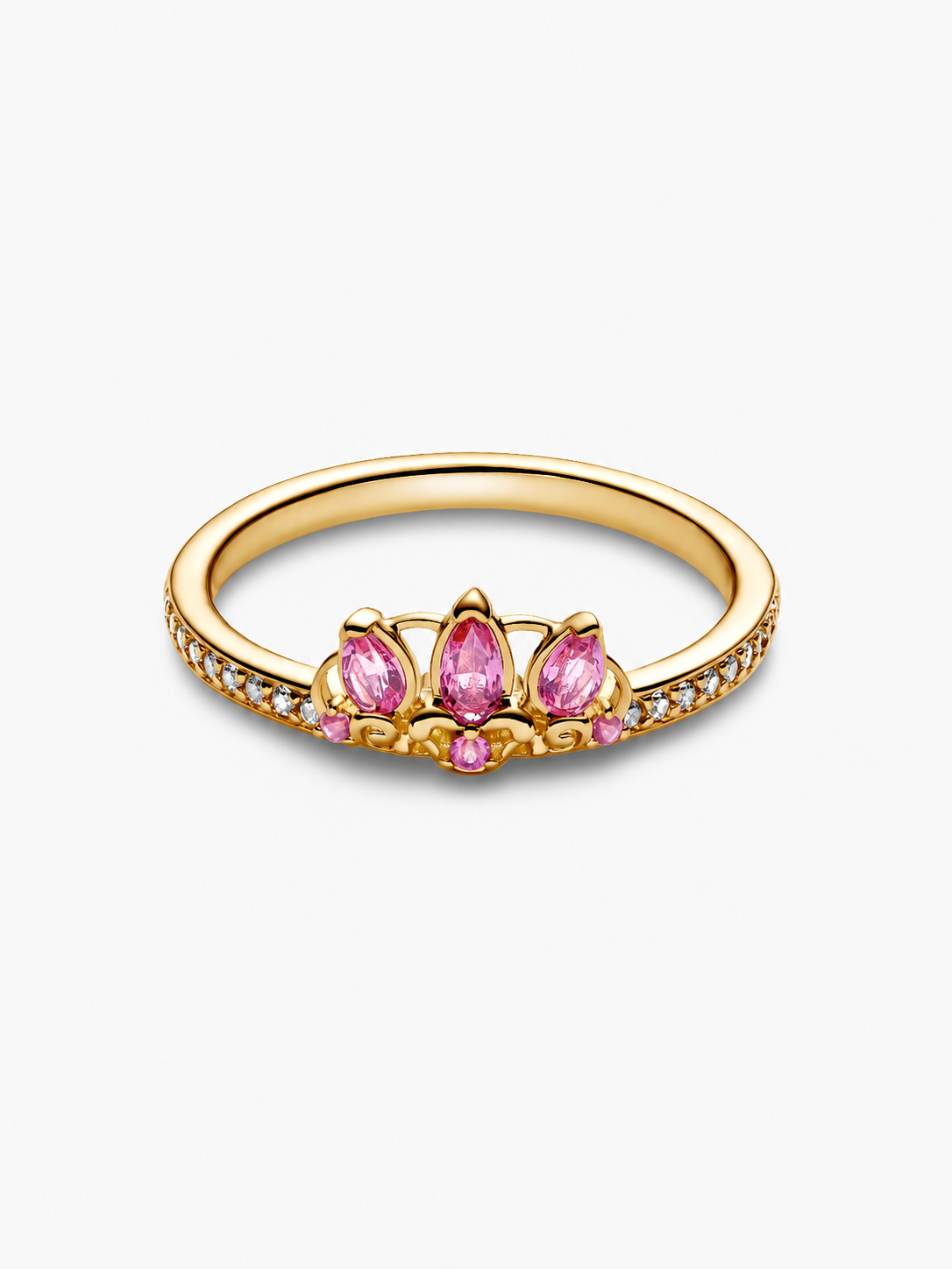 Bague Couronne Raiponce – Dorée aux pierres roses