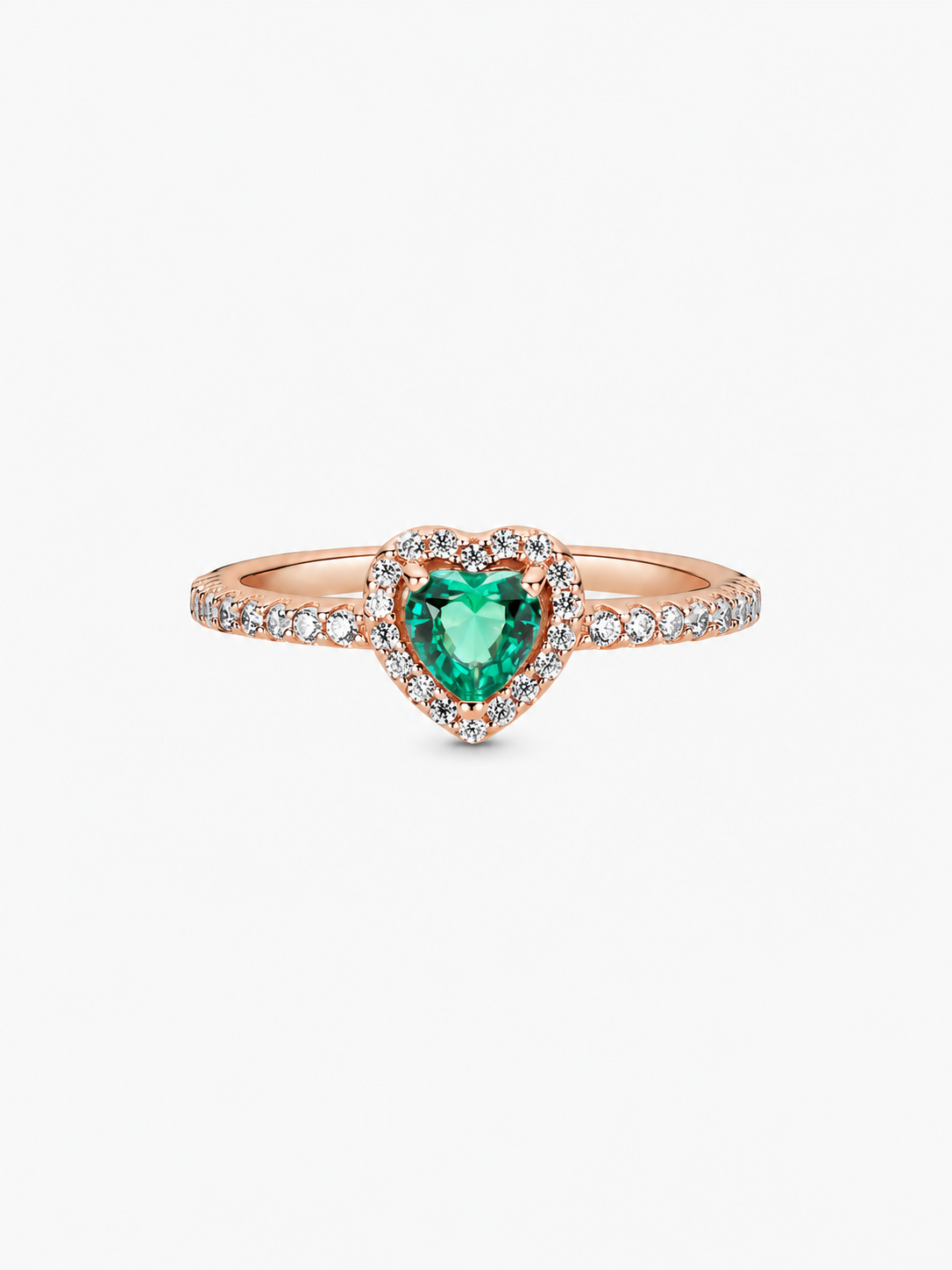 Bague Cœur Émeraude – Doré rose et pierre verte
