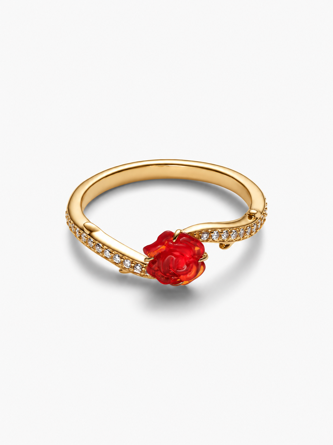 Bague Rose Enchantée – Dorée à la rose rouge