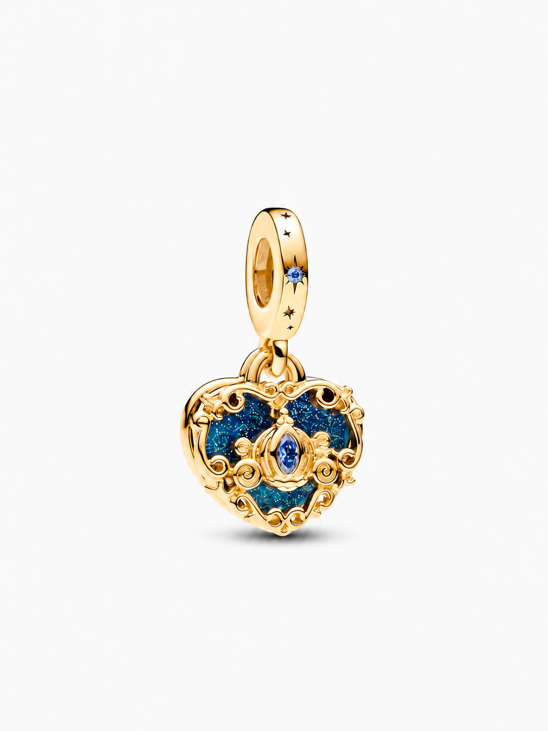 Charm Cœur Carrosse Cendrillon – Doré et bleu scintillant